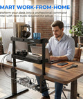 No-Drill Clamp-On 17-Inch 2-Tier Desk Shelf With Hidden Under-Desk Storage Basket For Cables And Gaming Gear in office setup