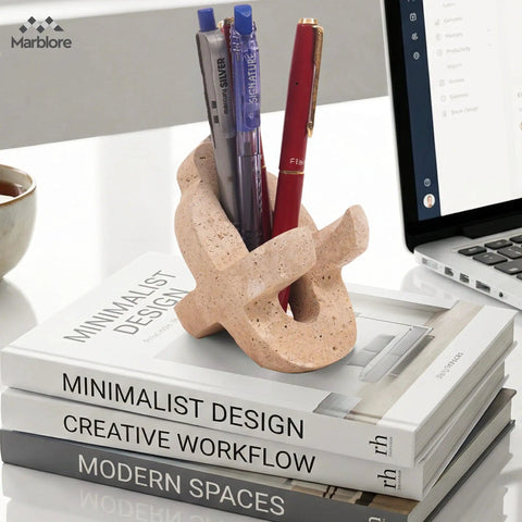 Travertine Marble Cell Phone Stand And Desk Organizer 4 Inch Key And Sunglass Holder Pen And Pencil Stand For Office And Home Desk Decor