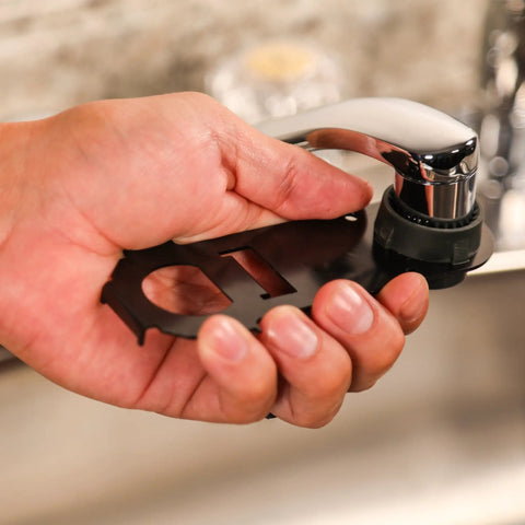 Easy Peasy Multi Use Faucet Aerator Key Tool For Scratch Free Removal And Installation with Durable Black Handle in hand