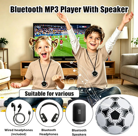 Children enjoying Kid Friendly Soccer Ball MP3 Player With 64GB Storage And Bluetooth 5.0 Built In Speaker FM Radio Recording Pedometer