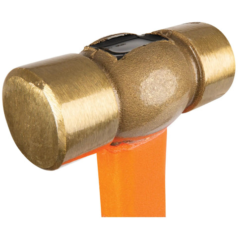 Close-up of Pro Grade Solid Brass Hammer 16 Oz No Spark No Magnetic For Delicate Metal Surfaces.