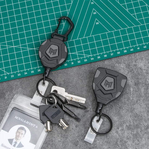 Heavy Duty Retractable Keychain With Belt Clip Or Carabiner, 9 Oz Retraction, 31.5 Inch Steel Cable, Tactical ID Badge Reel For ID Badges