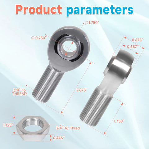 Ready To Roll 1 25 Inch Threaded Heim Joints Rod End Kit Built Tough With Heavy Duty Chromoly Steel showing dimensions and nut.