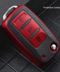Volkswagen Key Fob Cover Premium Soft TPU 361 Degree Full Protection Anti Drop Anti Scratch Case For Jetta Beetle Golf Tiguan Passat Polo MK6 3 Buttons Leather Red Fits VW Models And More.