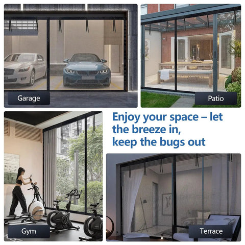 Magnetic Closure Garage Door Screen 9 by 7 Feet for One Car, Hands Free Bug Blocking Fiberglass Mesh With Weighted Bottom