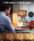 7 Inch IPS Digital Microscope With Rotatable HD Screen 1200X Magnification, 16MP Camera, Coin Microscope With Built In Lights For Ultra Crisp Close Ups, Easy Viewing, No Lag Imaging, Perfect For Classrooms And Hobbyists, with 8 LED lights and brightness knob