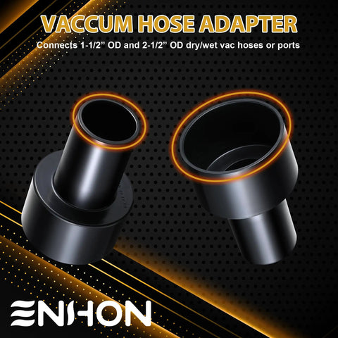 Two Pack Hose Adapter From Two And A Half Inch Outer Diameter To One And A Half Inch Outer Diameter Reducer For Dry And Wet Vacuum Hoses, Ideal Dust Collection Connector In Black close-up