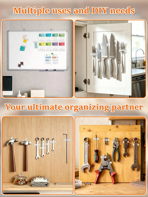 Super Strong Tio Bohem Ultra Thin Magnetic Cabinet Door Catch With No Drill Tool Free Adhesive Stainless Steel Latch displaying use in kitchen and garage.