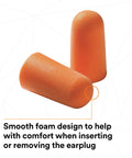 Two uncorded Foam Earplugs 1100, soft hypoallergenic polyurethane, showcasing smooth dirt resistant surface for easy rolling.