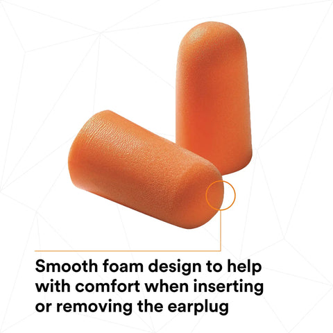 Two uncorded Foam Earplugs 1100, soft hypoallergenic polyurethane, showcasing smooth dirt resistant surface for easy rolling.