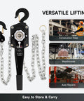 Creworks lever chain hoist front view, 3-ton capacity, galvanized G80 chain with swivel hooks, 10 ft manual hoist