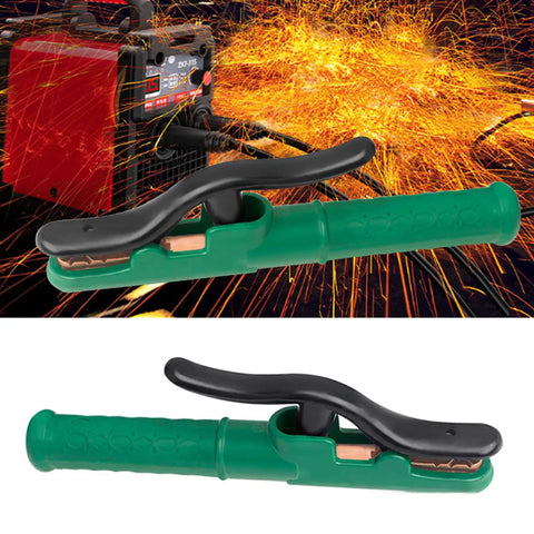 Heavy Duty Copper Welding Clamp Holder For 300 To 1000 Amps Electrode Grip with Rock Hard Handle, green and black design.