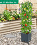 Raised Garden Bed Planter With Trellis For Climbing Veggies And Tomatoes, Outdoor Tomato Cage On Wheels in garden setting