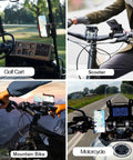 Rotatable Universal Golf Cart Phone Holder That Is Big Phones Friendly Fits Thick Cases Easy Mount showcased on various vehicles.