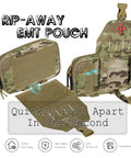 Rapid Deployment MOLLE Trauma First Aid Pouch Grab And Go Ready Quick Release Tear Off System Red Identification shown in camo mesh.