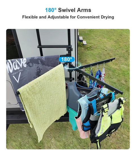 Clothes on Aluminum RV Clothes Drying Rack Ladder Mounted 24 Inch Long With 180 Degree Swivel Arms Rust Resistant Outdoor Trailer And Camper Laundry Accessory