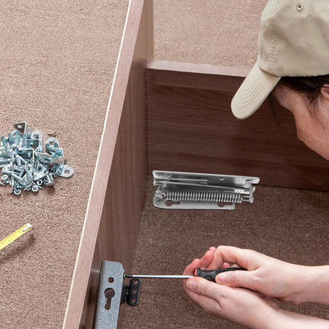 Installation of Heavy Duty 90 Degree Folding Scissor Spring Hinge For Cabinet Doors And Sofas In Steel Construction.