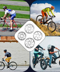 Cyclists on varied terrains with Six Bolt 160mm Disc Brake Rotor For Mountain Bikes Stainless Steel Built To Last, Rust Resistant, 44mm Mounting Hole Distance Flange Adapter Included With All 6 Bolts For Easy Mount On Mountain And Road Bikes in center