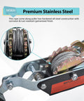 Close-up of 4 Ton Dual Gear Come Along Power Puller With Two Hooks And Steel Cable highlighting the galvanized construction.
