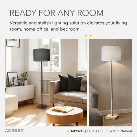Ellis 21 Inch Table Lamp With Natural Rubber Wood And White Fabric Shade, modern decor in living room setting