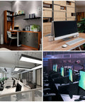 Modern workspaces with desk setups, showcasing stylish desk grommets for cable management in offices and gaming stations.
