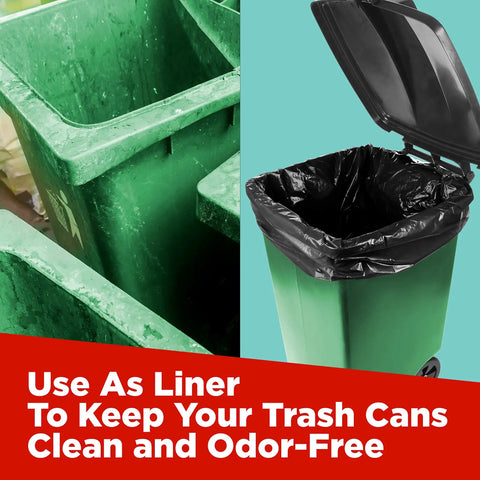 65 Gallon Heavy Duty Trash Bags 50x60 Inches Extra Large Black Contractor Liners used in outdoor toter can