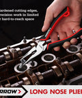 Four Piece Pliers Set With 8 Inch Diagonal Nose Pliers, carbon steel long nose pliers in use on engine components