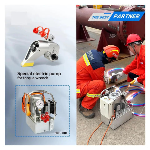 Badass Hydraulic Torque Wrench With Slick Rotary Driver Engineered For Hardcore Industrial Tasks Handles 112 To 72000 Nm hydraulic pump setup.