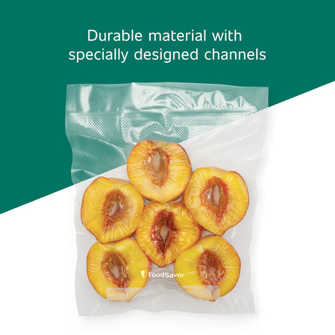 Precut Vacuum Sealer Bags For Airtight Food Storage And Sous Vide Cooking BPA Free 1 Quart 44 Count with peaches inside