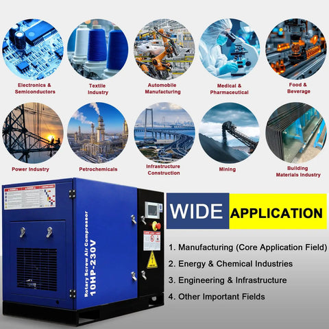 Heavy Duty 10HP Industrial Rotary Screw Air Compressor, 34CFM At 125 PSI, Low Noise 62 DBCabinet For Workshop Manufacturing, Continuous Duty 230V 3Phase Power
