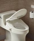 Heated Bidet Toilet Seat With Wireless Remote, Steady Warm Water Spray, Biscuit Color, Smooth Quiet Close Lid, Self Cleansing Wand, Top Shelf Adjustable Water Pressure And Cool LED Night Light, No Sweat DIY Bathroom Install with lid up.