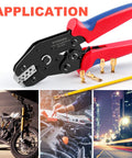Ratcheting Wire Crimp Tool For JST Dupont And Molex Terminals With Precision Dies and Automatic Release, versatile for electronics.