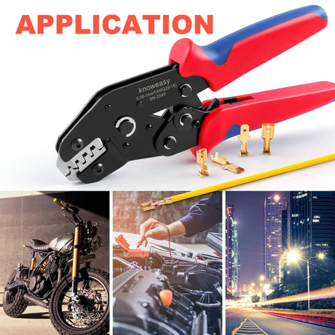 Ratcheting Wire Crimp Tool For JST Dupont And Molex Terminals With Precision Dies and Automatic Release, versatile for electronics.