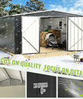 Heavy Duty 10 By 14 Ft Outdoor Metal Storage Shed With Waterproof Construction Lockable Double Hinged Door Reinforced Frame