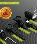 Beast Mode 1000 Lumen Front Bike Light With Dual Beam High Low For Night Riding, Rechargeable, shown with mounts and charger