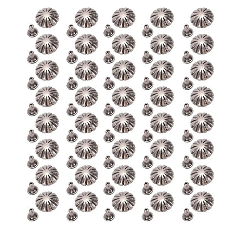 Durable Metal Rivet Stud Kit, 40 Piece Set, 12mm Round Flower Fasteners For Leather Craft And Clothing, Built To Last, Rust Resistant Hardware With Antique Silver Tone, Perfect For Jackets, Bags, Belts, And More. antique silver flower rivet studs with bases