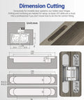 Schematic and close-up view of Hidden Door Hinges Set 6 By 2.5 By 1 Inch Concealed Zinc Alloy Hinges installed on a door