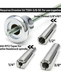 Three Piece Draw Bar Collet Chuck Set MT2 Taper For Wood Lathe With Inner Thread 3/8x16TPI And Sizes 1/2 In 3/8 In 1/4 In detail