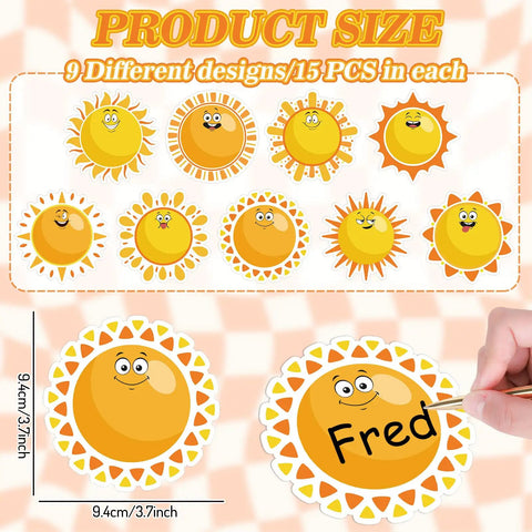 Sun Name Tag Stickers 135 Pieces In 9 Cute Designs Perfect For Back To School Classroom Decor Bulletin Board Labels