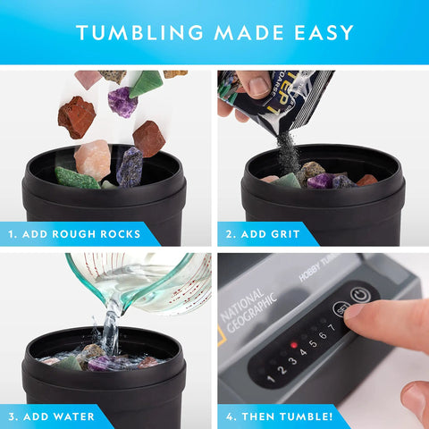 Steps to use Rock Tumbler Kit For Beginners And Enthusiasts Hobby Edition Includes Rough Gemstones And Four Polishing Grits