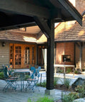 Outside view of a pergola showing an Inside Mount 45 Degree Angle Bracket Heavy Duty Carbon Steel Tie Plate Connector For Wood Post.