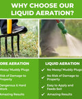 Comparison between core aeration and Liquid Lawn Aerator Concentrate For Lawns And Gardens Loosens Clay And Compacted Soil to Boost Water And Nutrient Absorption Promotes Stronger Roots For Healthier Turf 32 Oz Made In USA, highlighting benefits and differences.