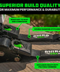 Beefy Heavy Duty Self Retracting Ratchet Straps with 3033 lb break strength featuring rust resistance and double diamond stitching.