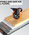 Heavy Duty 5 Inch Swivel Caster Wheels With Secure Locking Brake 3/8-16X1 Threaded Stem Set Of 4 on various floor types.