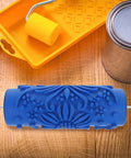 Flower Texture Print Paint Roller For Walls And Cabinets Creating Smoother Patterns With Zero Bubbling Solid rubber design on a wooden surface.