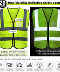 20 Pack Reflective Safety Vests With Pockets, High Visibility Mesh Construction Vests For Men And Women, Neon Yellow, Size Large