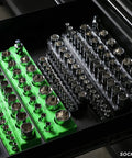 Magnetic Socket Organizer Set For Metric And SAE Drives With Quarter Inch And Three Eighths Inch And Half Inch Holders in drawer