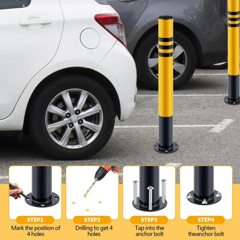 Installation steps for Rock Solid Galvanized Steel Parking Bollards With Concrete Anchors 29.5 X 3 Inch Heavy Duty Safety Posts.