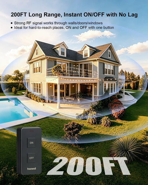 Outdoor Remote Control Outlet With Portable Magnetic Switch No WiFi Needed Plug In And Play Power Outlet With State Memory displayed in front of a house