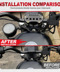 Installation comparison of Speedometer Relocation Bracket for Sportster XL 883 and XL 1200; side mount view.
